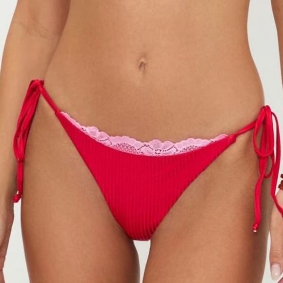 New! Beach Riot Soleil Red ribbed lace trim string Bikini Bottom 3942 - Picture 1 of 7